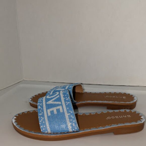 Bamboo Blue and White Beaded Open Toe Slip On Slide Sandals Women's Size 8 NWT - Picture 6 of 7